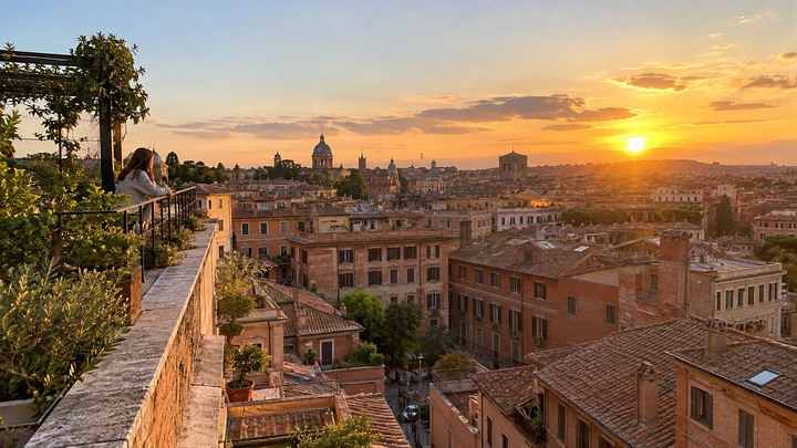 City rooftops at sunset